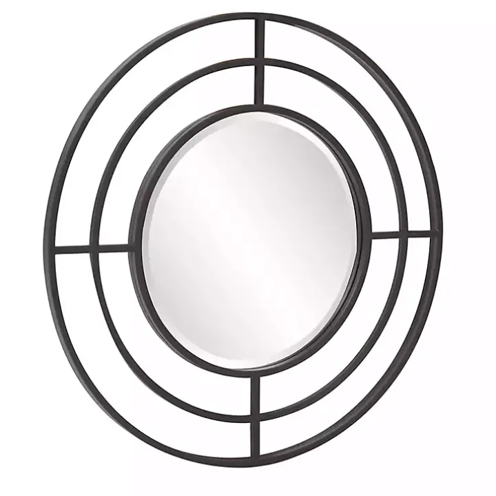 Graphite Metal Bullseye Round Wall Mirror