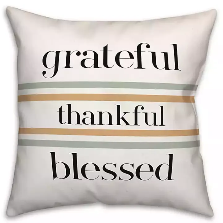 Grateful Thankful Blessed Outdoor Throw Pillow
