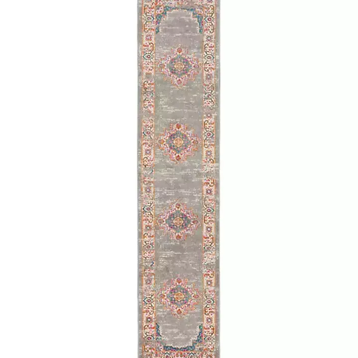 Gray & Pink Central Motif Botanical Runner