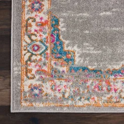 Gray & Pink Central Motif Botanical Runner