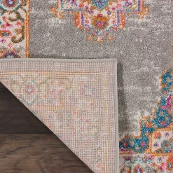 Gray & Pink Central Motif Botanical Area Rug, 5x7