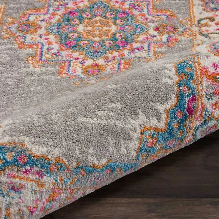 Gray & Pink Central Motif Botanical Area Rug, 5x7