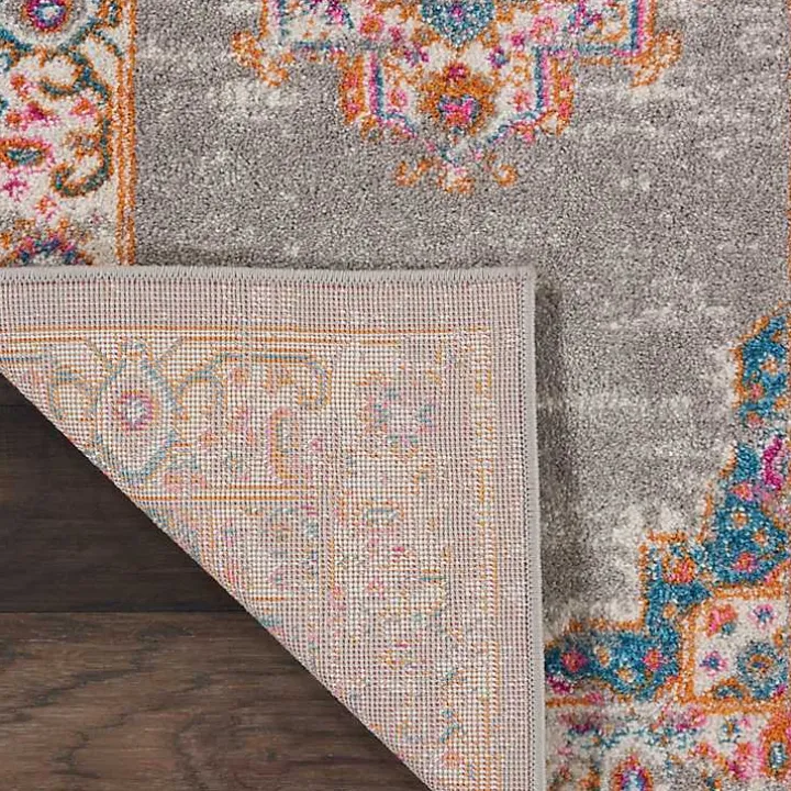 Gray & Pink Central Motif Botanical Area Rug, 8x10