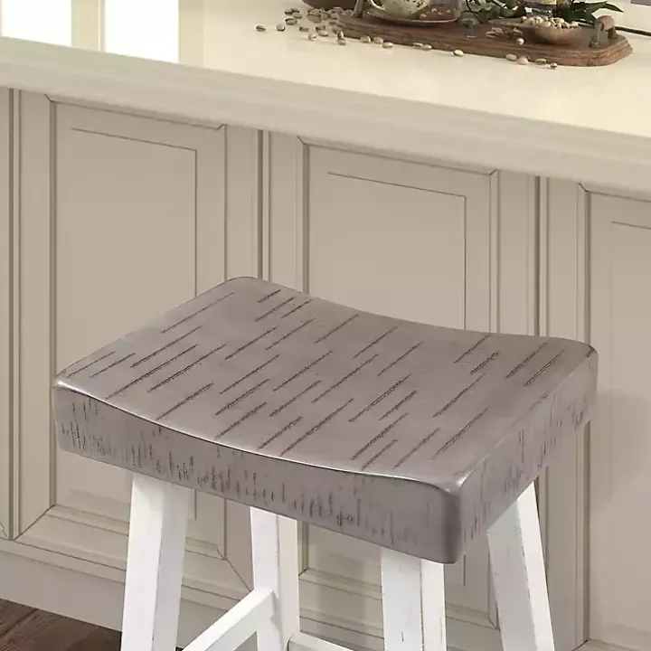 Gray & White Backless Cooper Bar Stools, Set of 2