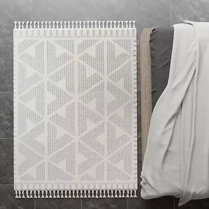 Gray & White Geometric Shag Area Rug, 8x10