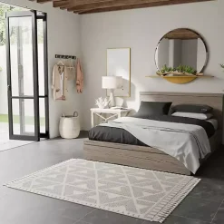 Gray & White Geometric Shag Area Rug, 8x10