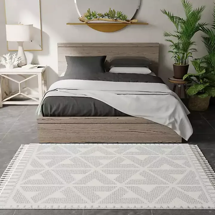 Gray & White Geometric Shag Area Rug, 8x10