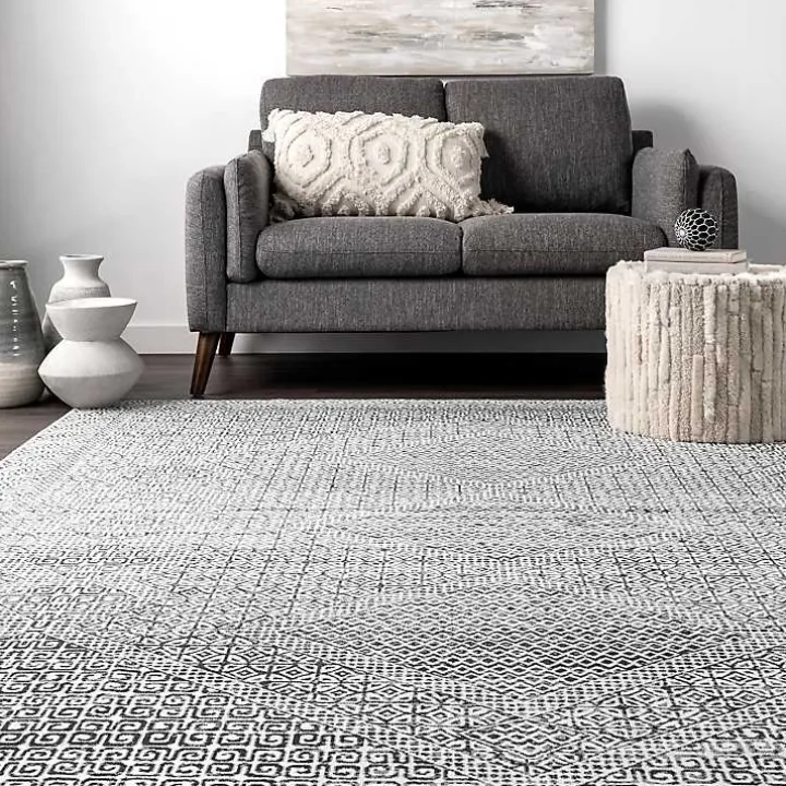 Gray Abstract Pattern Washable Runner