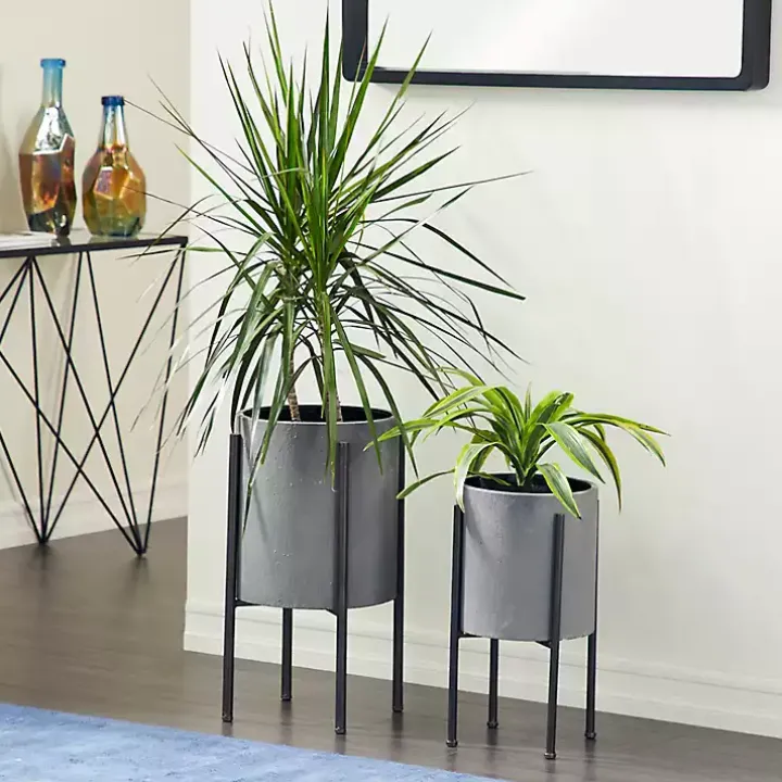 Gray and Black Solid Iron Plant Stands, Set of 2