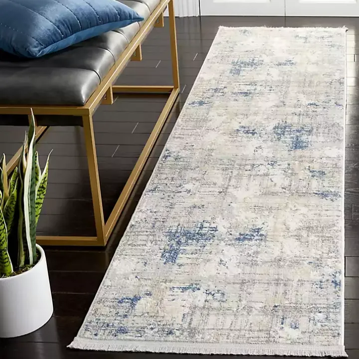 Gray and Blue Whisper Abstract Runner, 2x8