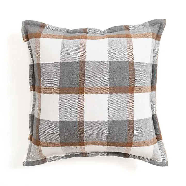 Gray and Brown Plaid Throw Pillow