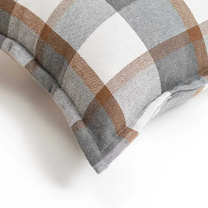 Gray and Brown Plaid Throw Pillow