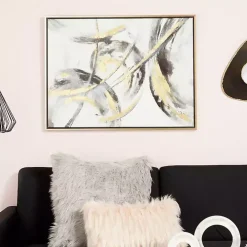 Gray and Gold Abstract Framed Canvas Art Print