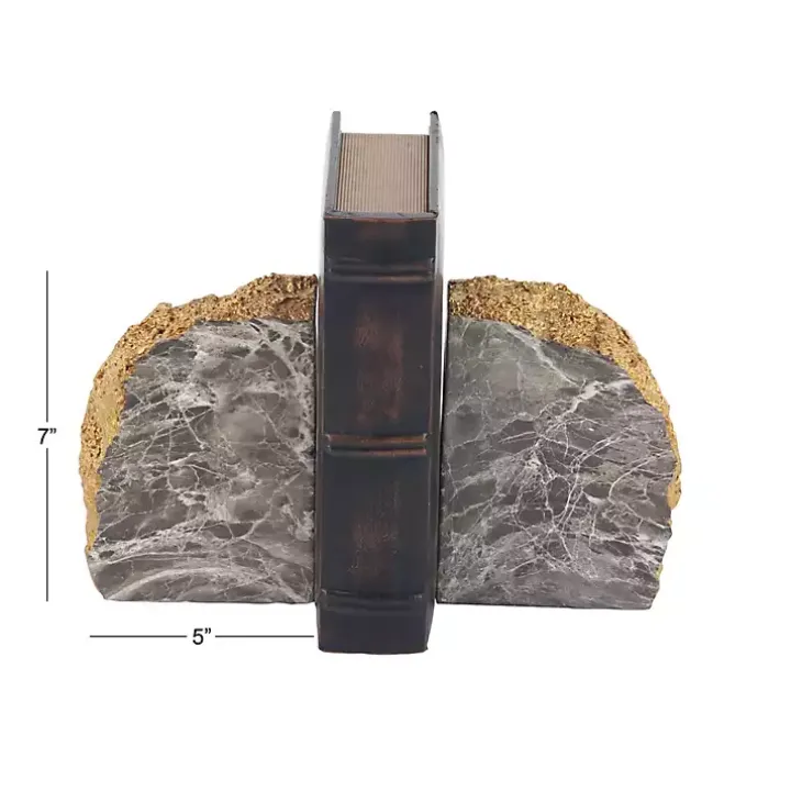Gray and Gold Marble Geode Bookends, Set of 2