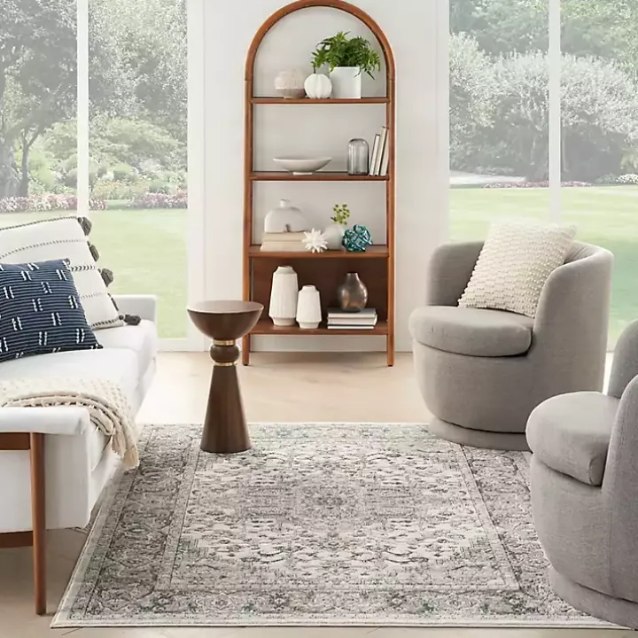 Gray and Ivory Nadia Medallion Area Rug, 5x7