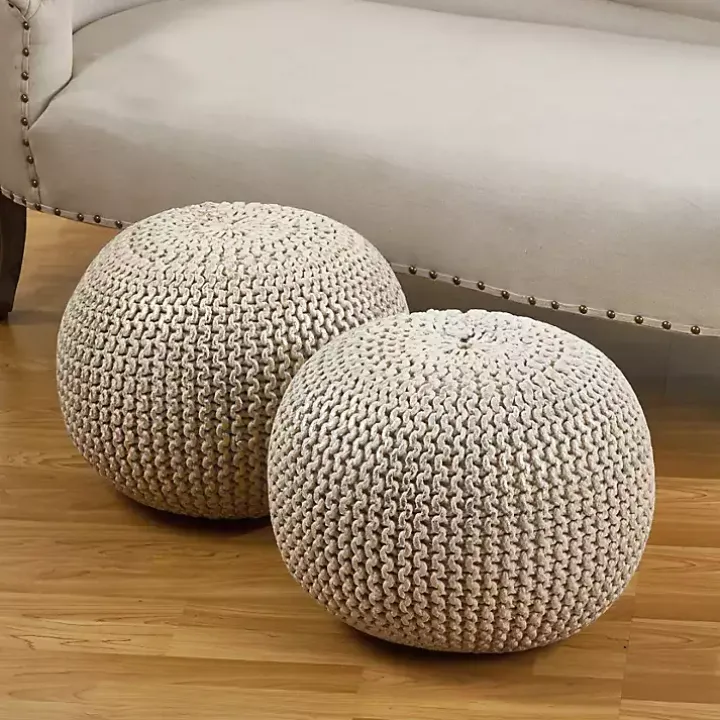 Gray and Silver Foil Rope Twist Cotton Pouf