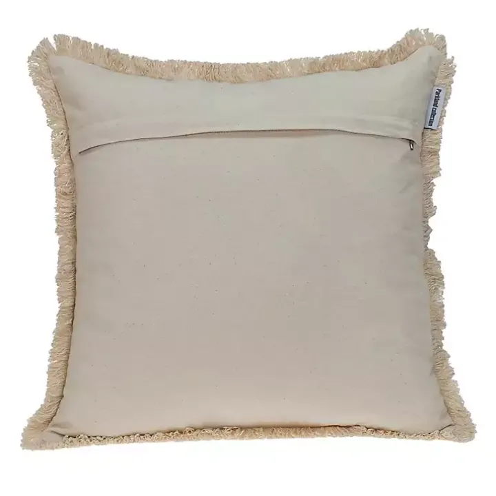 Gray and Tan Medallion Fringe Pillow
