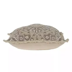Gray and Tan Medallion Fringe Pillow