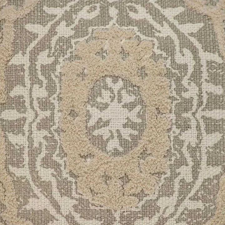 Gray and Tan Medallion Fringe Pillow