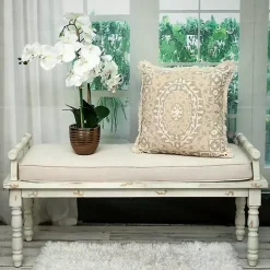 Gray and Tan Medallion Fringe Pillow