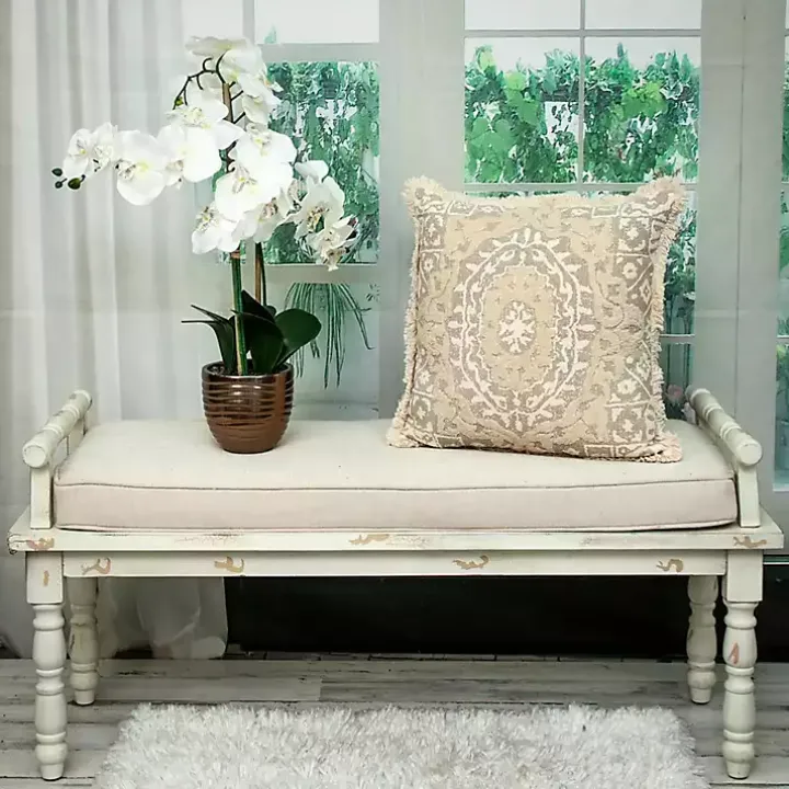 Gray and Tan Medallion Fringe Pillow