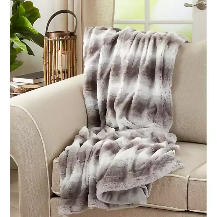 Gray and White Animal Print Faux Fur Throw