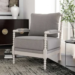 Gray and White Beaded Frame Accent Chair
