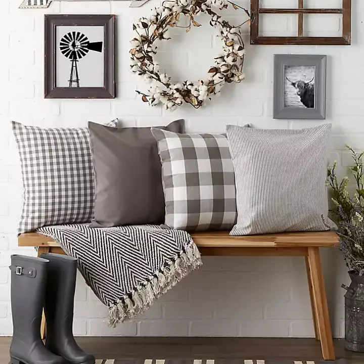 Gray and White Check Pillow Covers, Set of 4