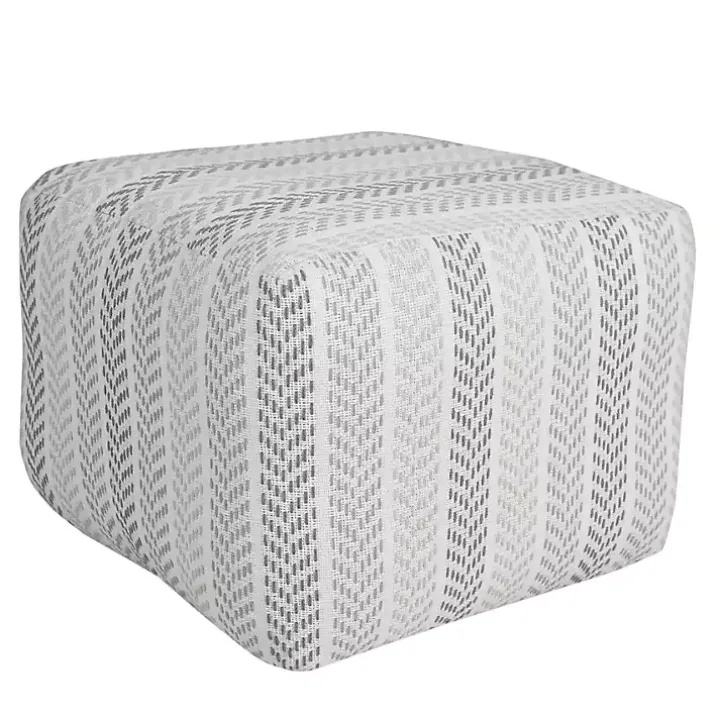 Gray and White Chevron Cotton Pouf