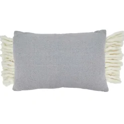 Gray and White Chunky Fringe Lumbar Pillow
