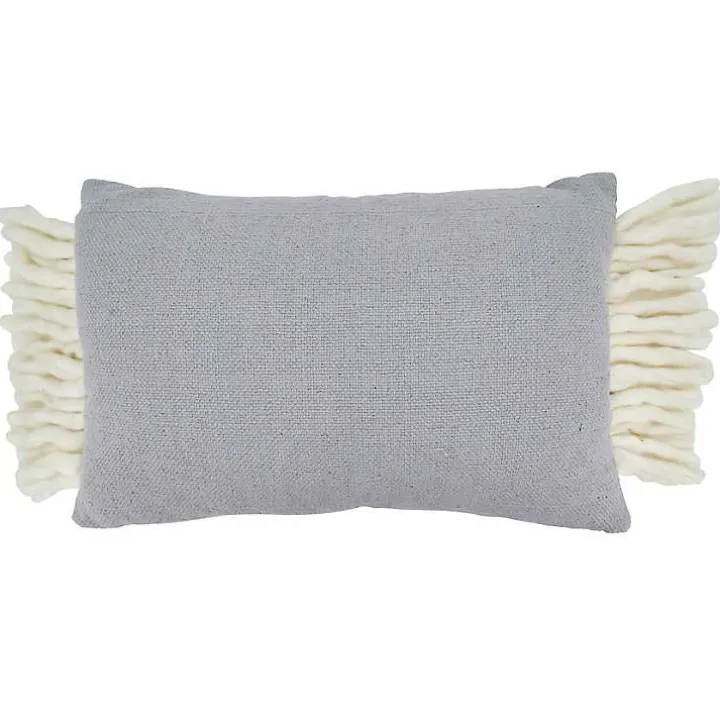 Gray and White Chunky Fringe Lumbar Pillow