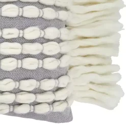 Gray and White Chunky Fringe Lumbar Pillow