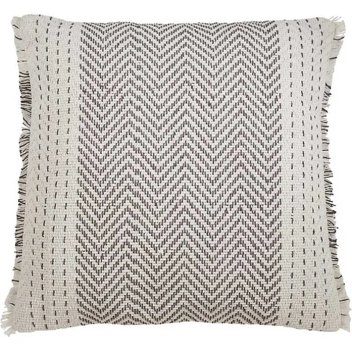 Gray and White Kantha Chevron Pillow