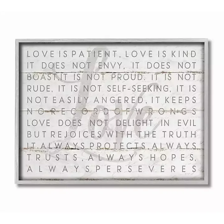 Gray and White Love Is Patient Framed Art Print
