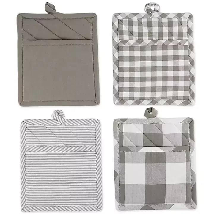 Gray and White Multiprint 4-pc. Pot Holder Set