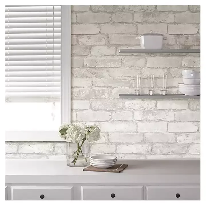 Gray and White Rustic Brick Peel & Stick Wallpaper