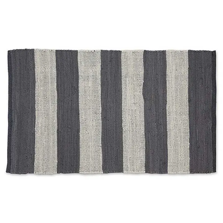 Gray and White Stripe Cotton Accent Rug, 2x3