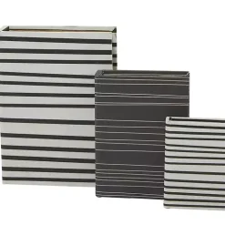 Gray and White Striped Book Boxes, Set of 3