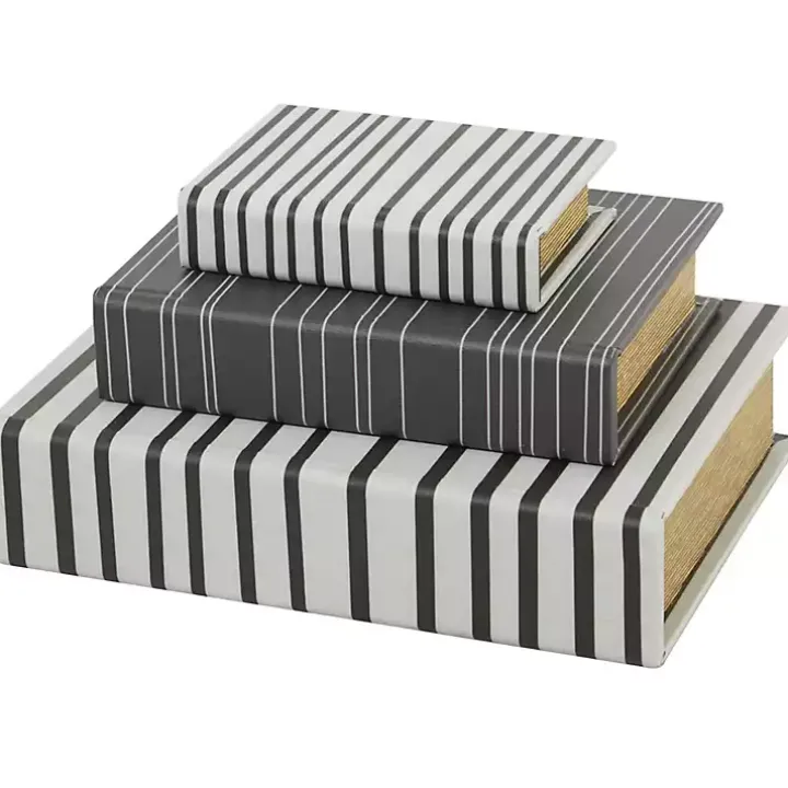Gray and White Striped Book Boxes, Set of 3