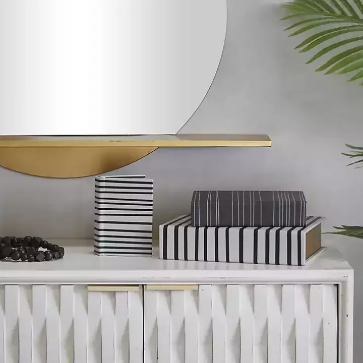 Gray and White Striped Book Boxes, Set of 3
