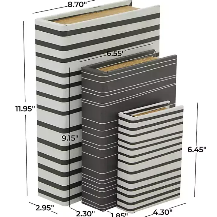 Gray and White Striped Book Boxes, Set of 3