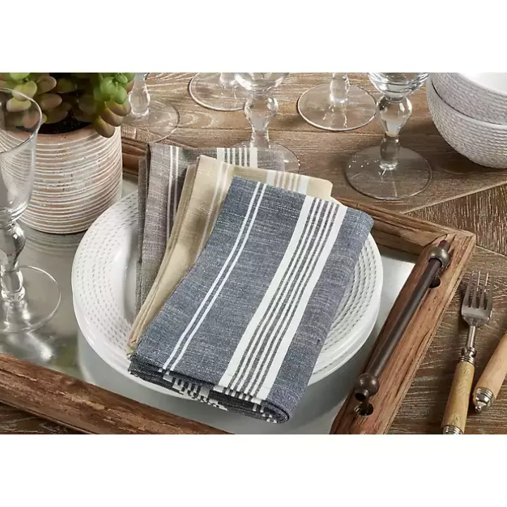Gray and White Striped Napkins, Set of 4