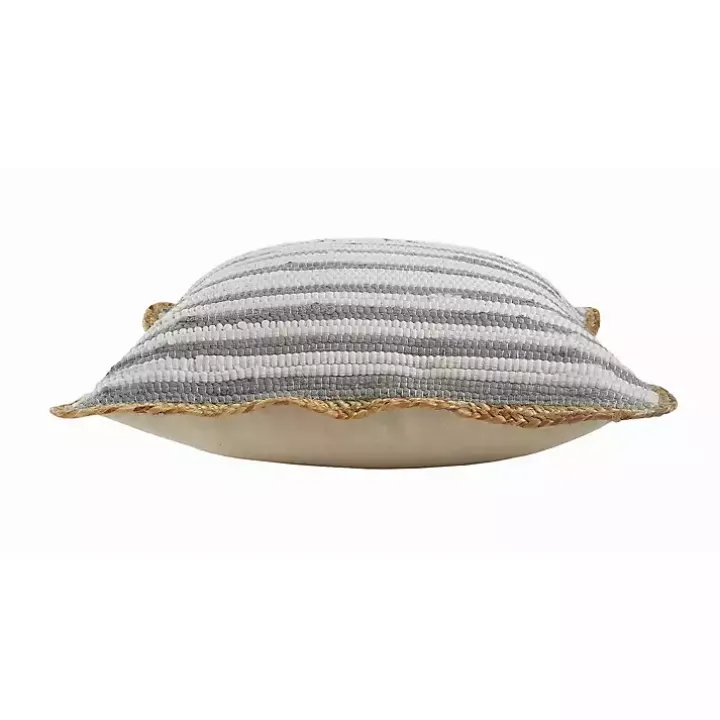 Gray and White Stripped Jute Border Accent Pillow