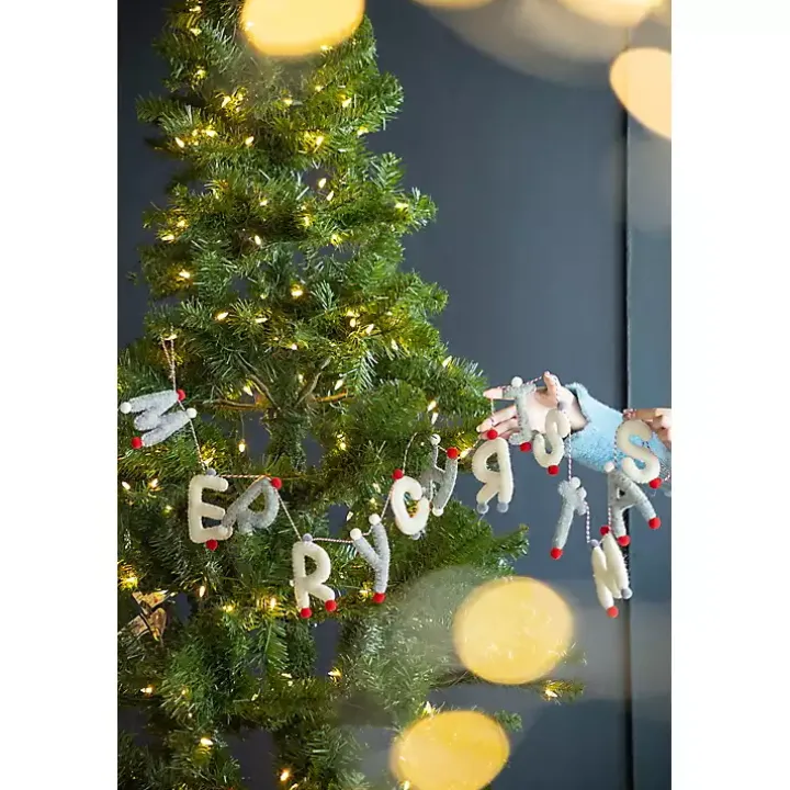 Gray and White Wool Merry Christmas Banner