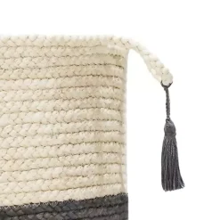 Gray and White Woven Basket with Tassel, 17 in.