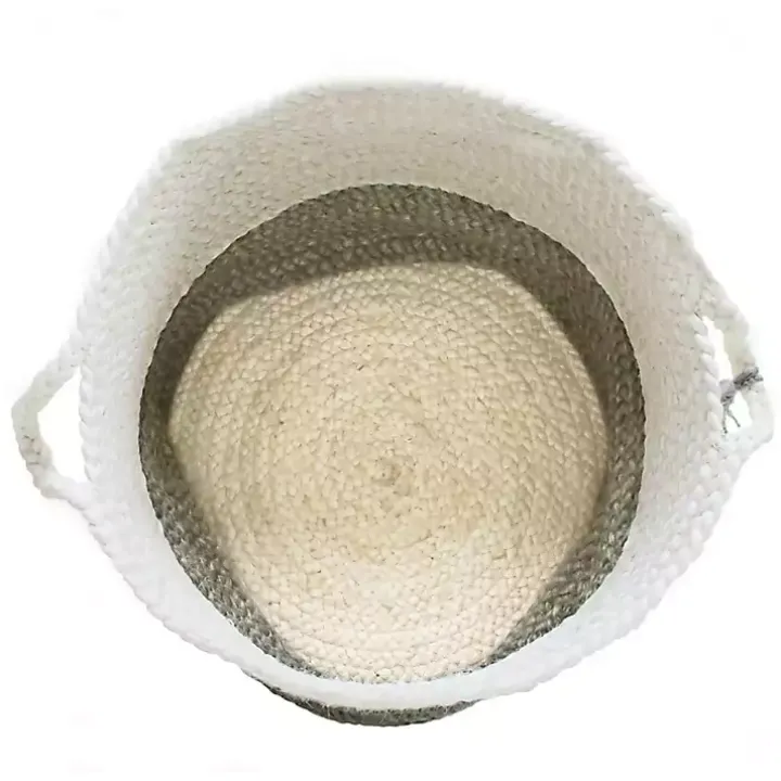 Gray and White Woven Basket with Tassel, 17 in.
