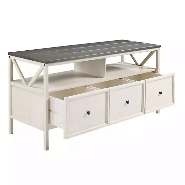 Gray and Whitewashed Wood 3-Drawer Media Cabinet
