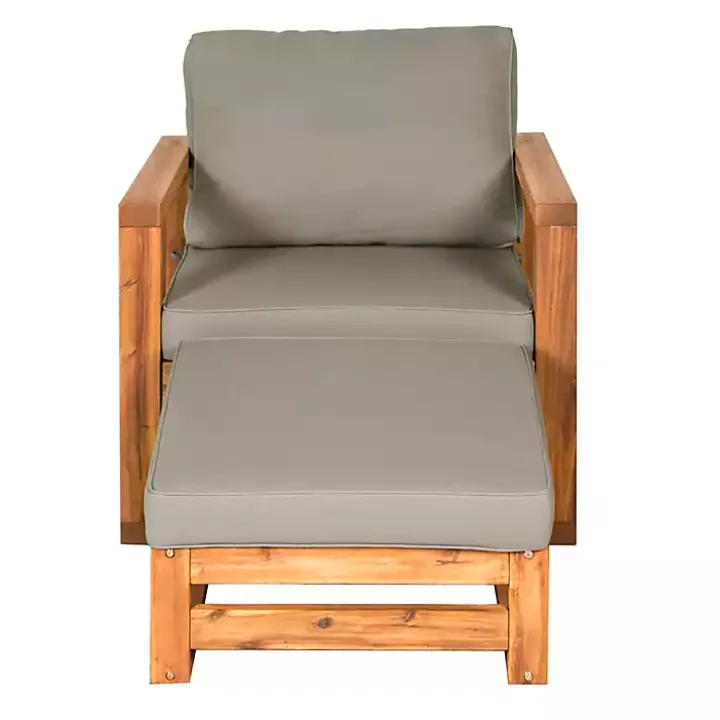 Gray and Wood 2-pc. Outdoor Chair and Ottoman Set