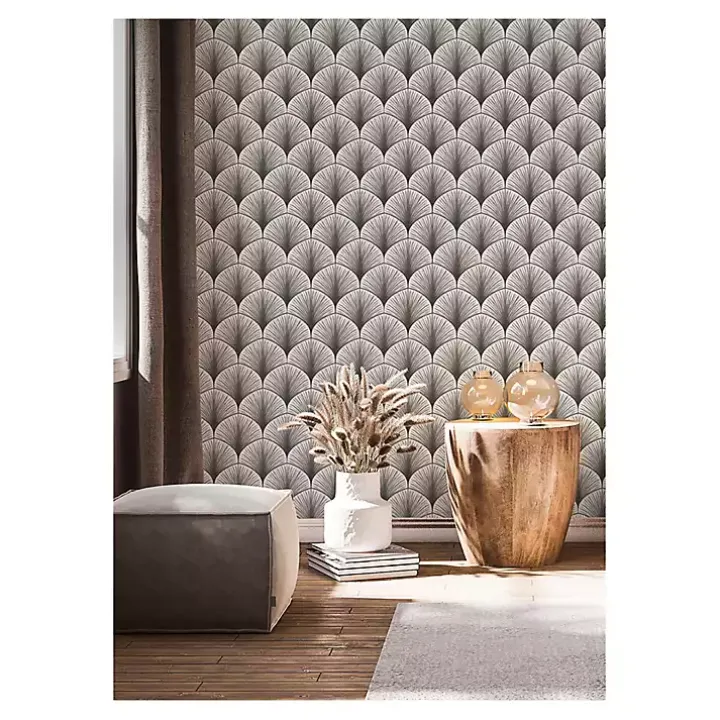 Gray Art Deco Fans Peel & Stick Wallpaper