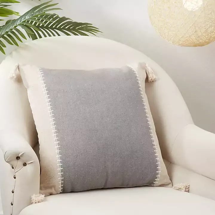 Gray Banded Whipstitch Pillow